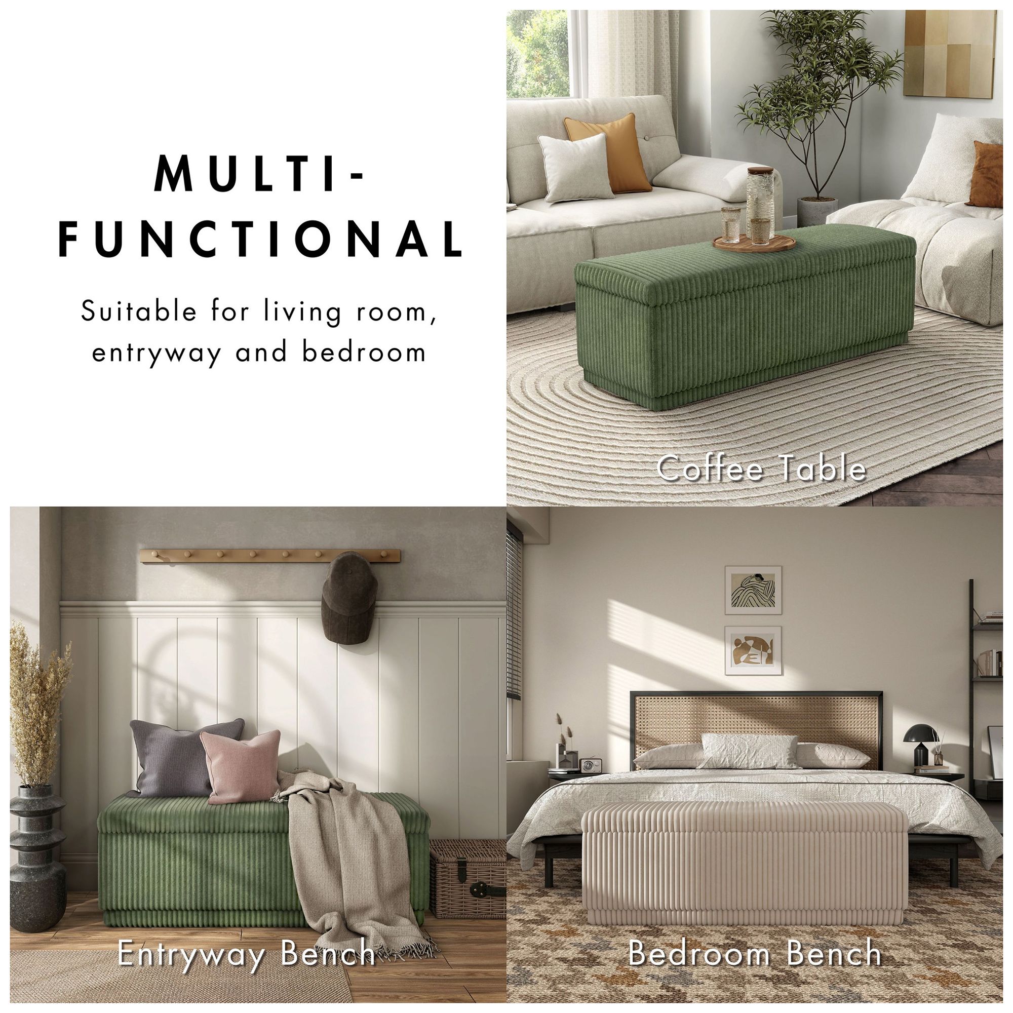 Baraz 48" Modern Rectangle Beige Pink Chenille Corduroy Bench With Storage