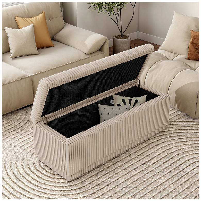 Image 4 Baraz 48" Modern Rectangle Beige Pink Chenille Corduroy Bench With Storage more views
