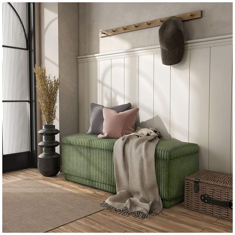 Image 2 Baraz 48" Modern Rectangle Green Chenille Corduroy Bench With Storage more views