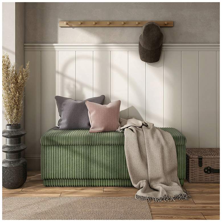 Image 3 Baraz 48" Modern Rectangle Green Chenille Corduroy Bench With Storage more views