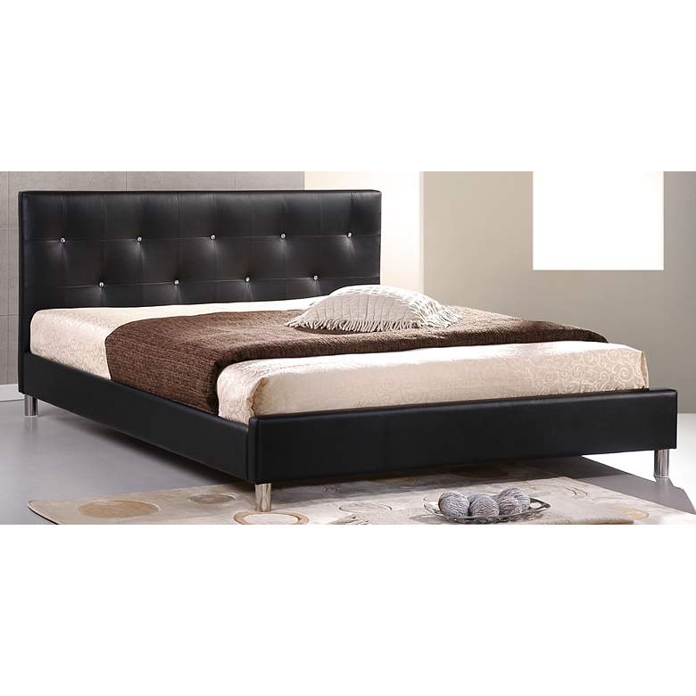 Image 1 Barbara Black Modern Full Bed with Crystal Button Tufting