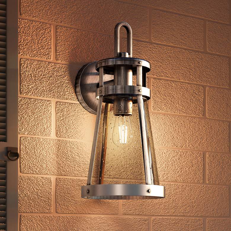 Image 1 Barber 1-Light Antique Brushed Aluminum Outdoor Wall Lantern
