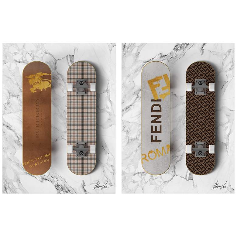 Image 2 Barberry Fend Wheels 18" x 24" 2-Piece Glass Wall Art Set