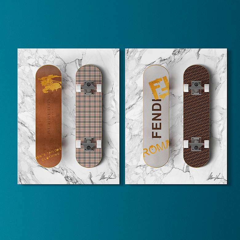 Image 1 Barberry Fend Wheels 18" x 24" 2-Piece Glass Wall Art Set
