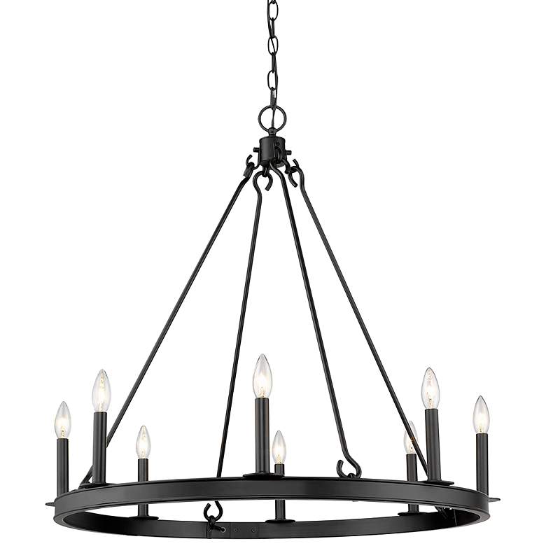 Image 3 Barclay 25" Wide Matte Black 8-Light Wagon Wheel Chandelier