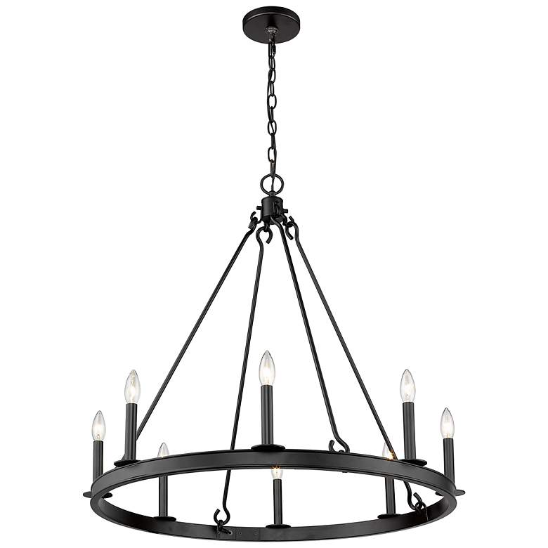 Image 7 Barclay 25" Wide Matte Black 8-Light Wagon Wheel Chandelier more views