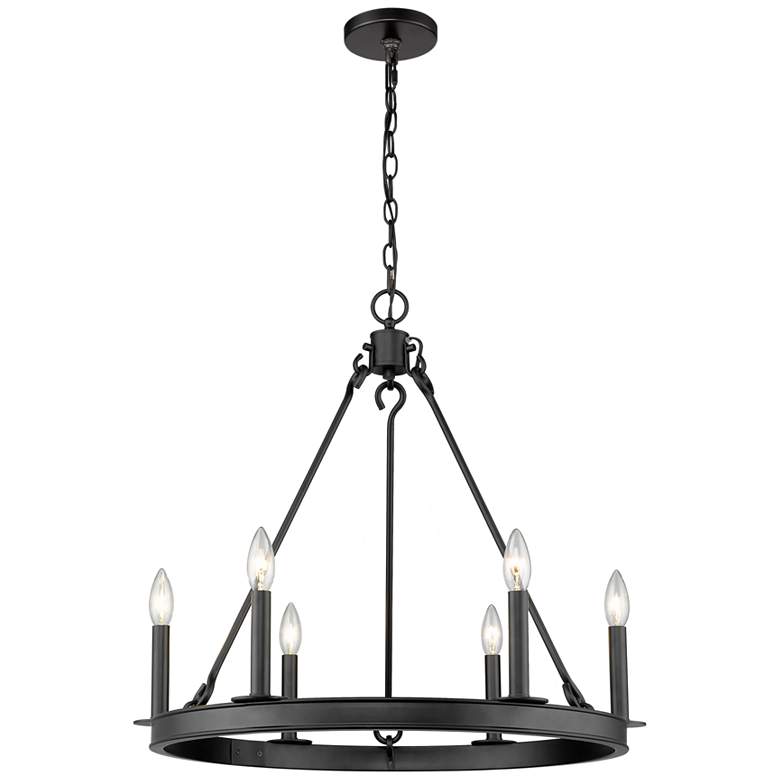 Image 1 Barclay 25" Wide Matte Black Wagon Wheel 6-Light Chandelier