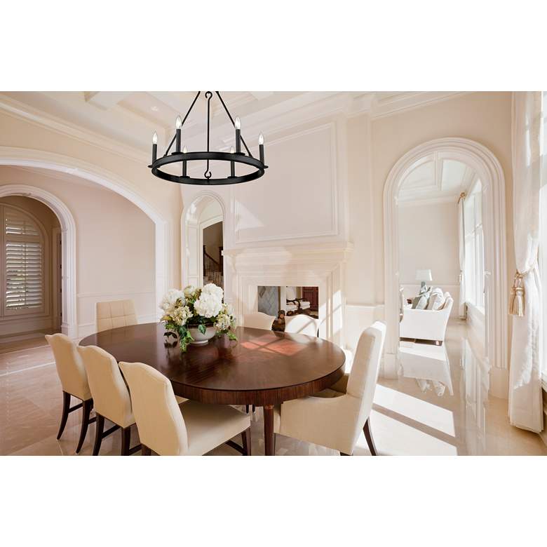 Image 3 Barclay 25" Wide Matte Black Wagon Wheel 6-Light Chandelier more views