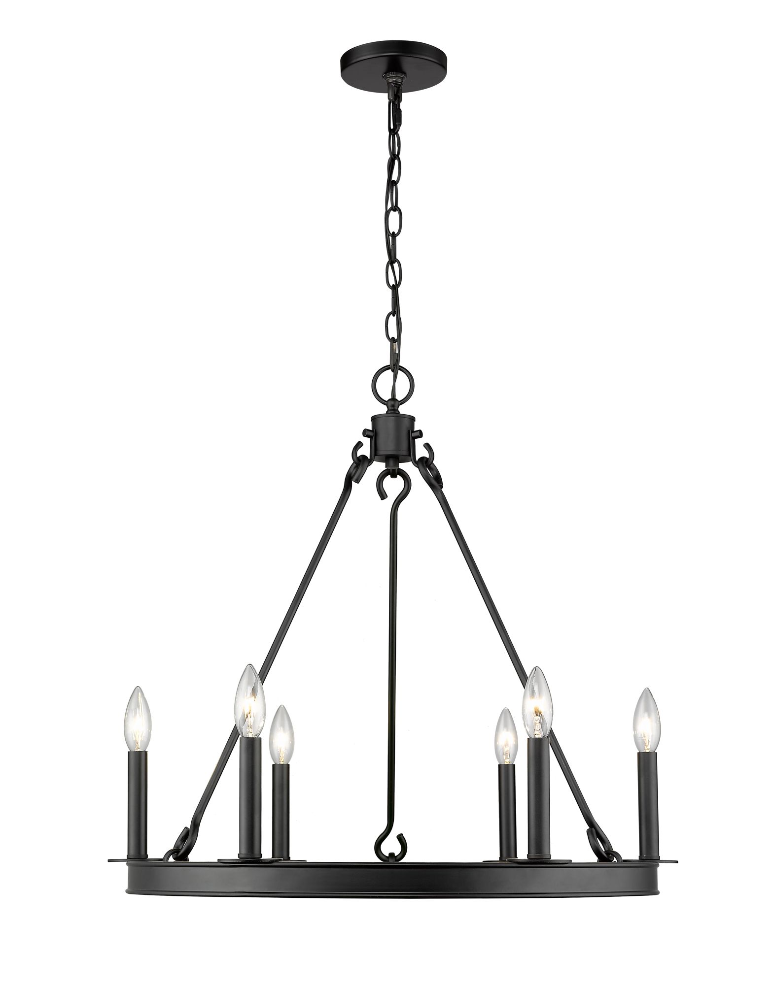 Barclay 25" Wide Matte Black Wagon Wheel 6-Light Chandelier