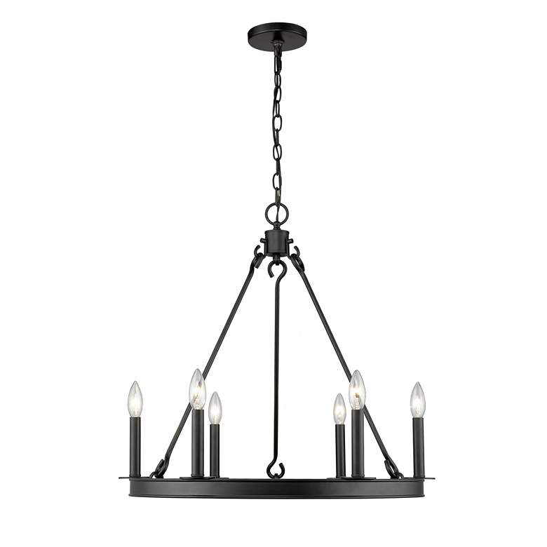 Image 5 Barclay 25" Wide Matte Black Wagon Wheel 6-Light Chandelier more views