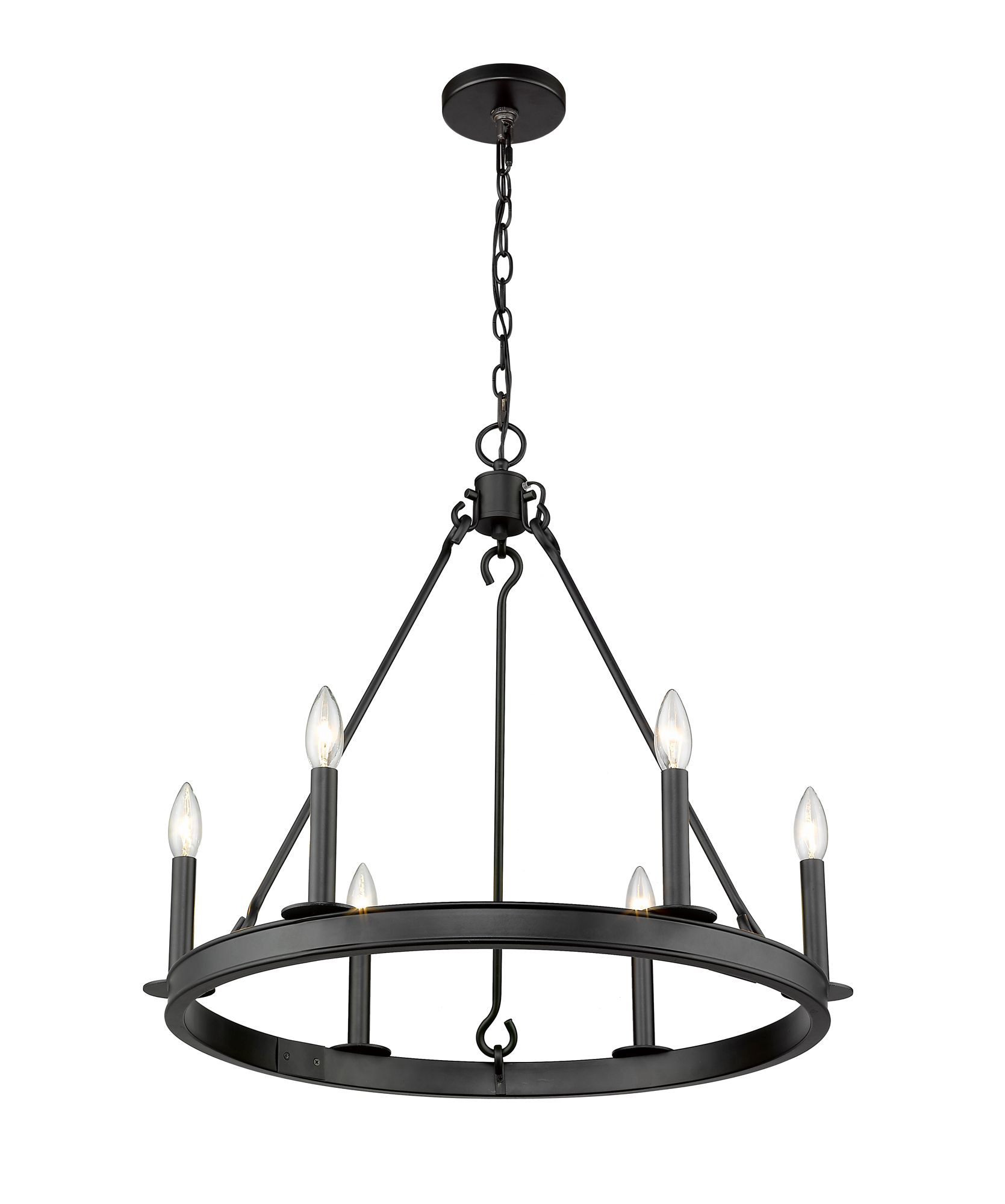 Barclay 25" Wide Matte Black Wagon Wheel 6-Light Chandelier