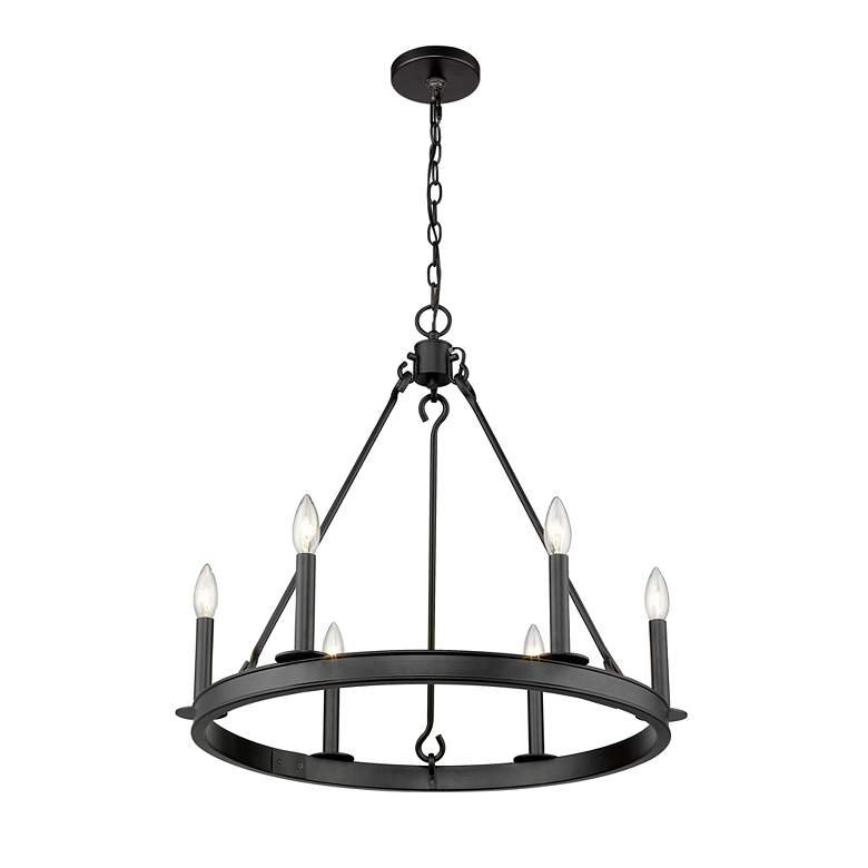 Image 6 Barclay 25" Wide Matte Black Wagon Wheel 6-Light Chandelier more views