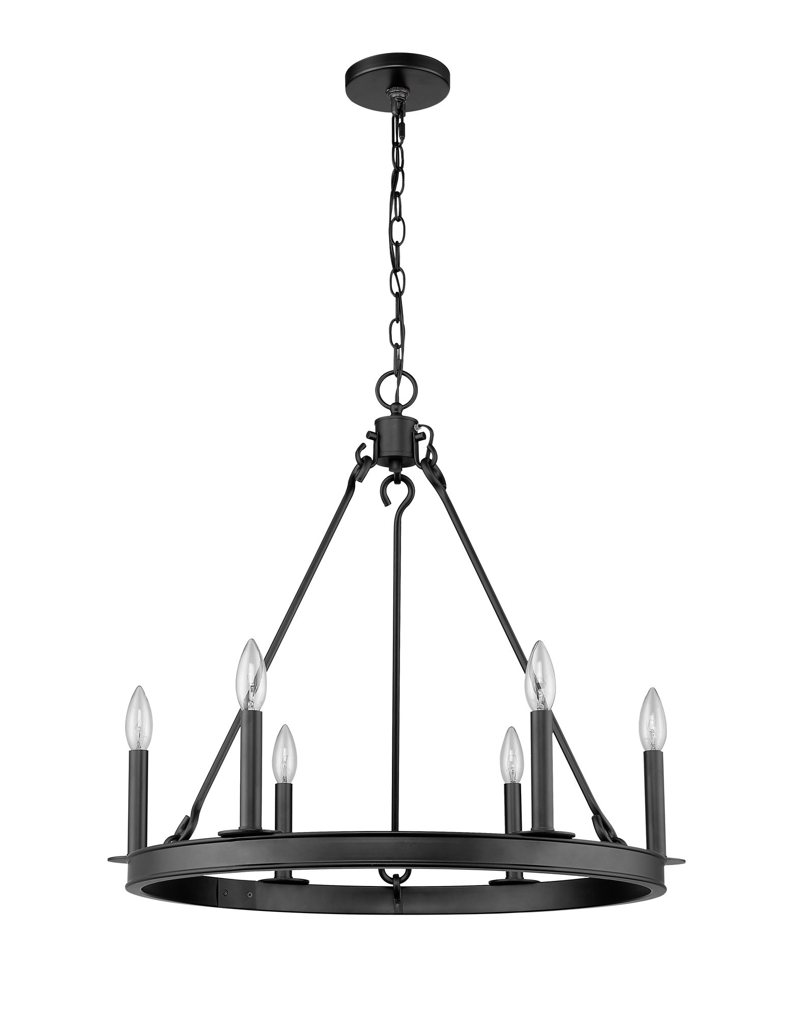 Barclay 25" Wide Matte Black Wagon Wheel 6-Light Chandelier