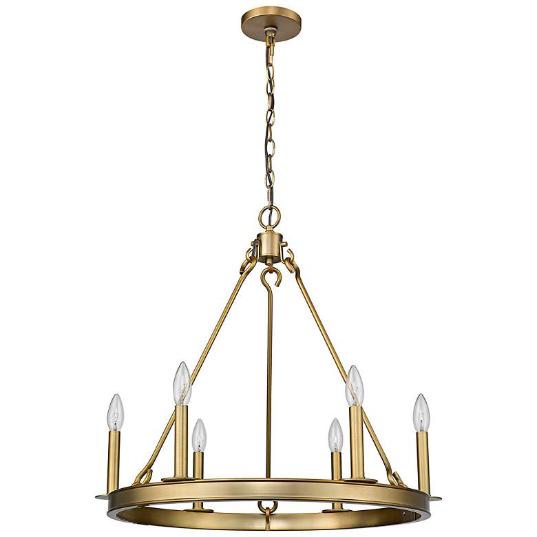Image 5 Barclay 25" Wide Olde Brass 6-Light Wagon Wheel Chandelier more views
