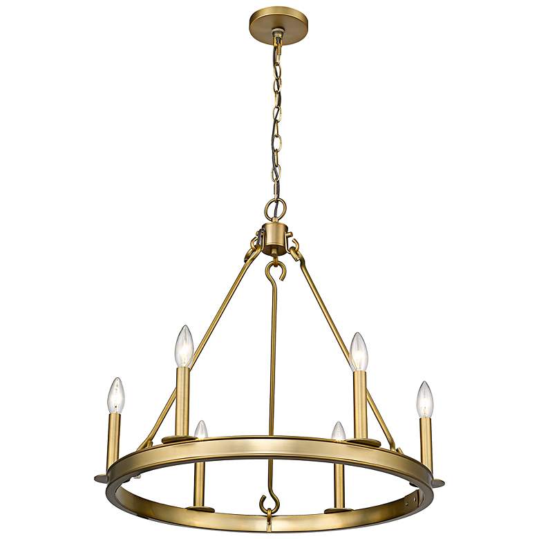 Image 7 Barclay 25" Wide Olde Brass 6-Light Wagon Wheel Chandelier more views