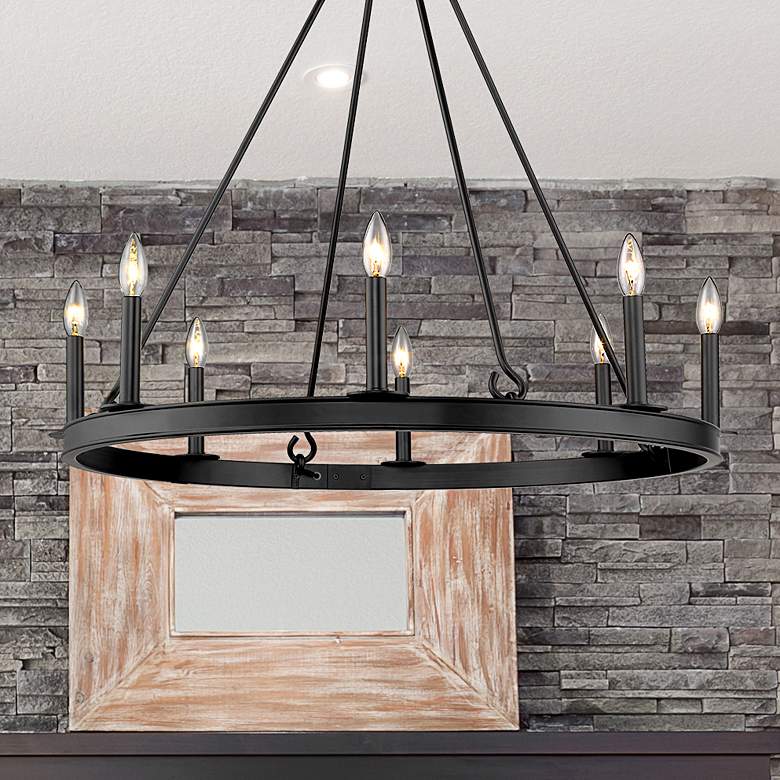 Image 2 Barclay 33" Wide Matte Black 8-Light Wagon Wheel Chandelier