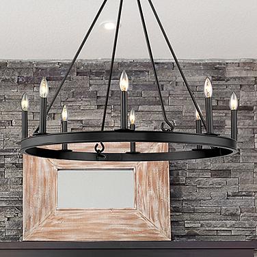 Barclay 33" Wide Matte Black 8-Light Wagon Wheel Chandelier