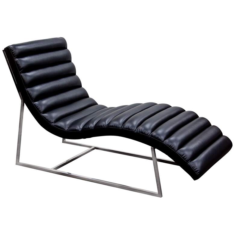 Image 1 Bardot 58 inch Wide Black Bonded Leather Modern Chaise Lounge