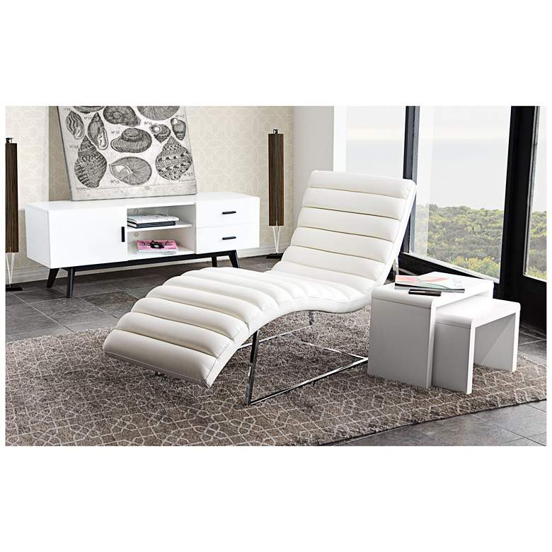 Image 1 Bardot 58 inch Wide White Bonded Leather Modern Chaise Lounge Chair