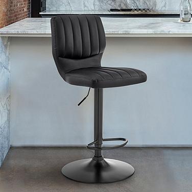 Bardot Black Faux Leather Adjustable Swivel Tufted Bar Stool
