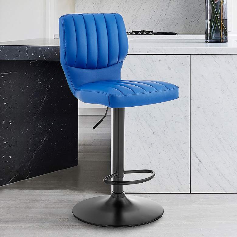 Image 1 Bardot Blue Faux Leather Adjustable Swivel Tufted Bar Stool