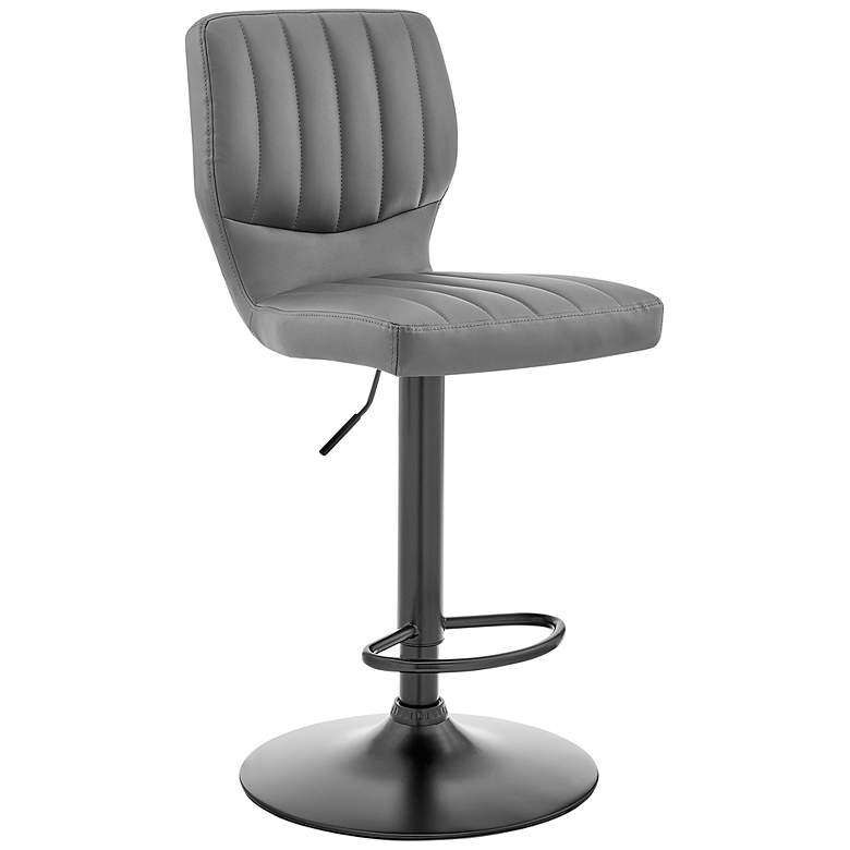 Image 2 Bardot Gray Faux Leather Adjustable Swivel Tufted Bar Stool