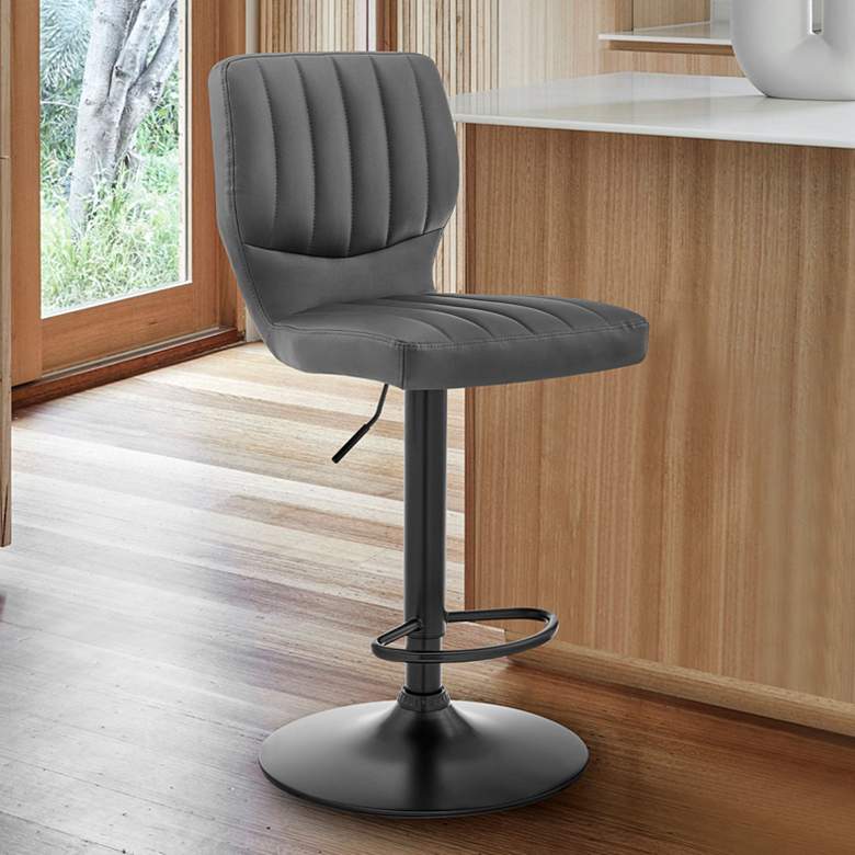 Image 1 Bardot Gray Faux Leather Adjustable Swivel Tufted Bar Stool