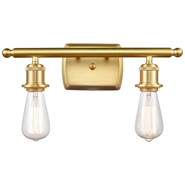 Image 1 Bare Bulb 16" Wide 2 Light Satin Gold Finish Bath Vanity Light
