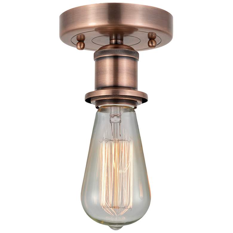 Image 1 Bare Bulb 2" Wide Antique Copper Semi.Flush Mount