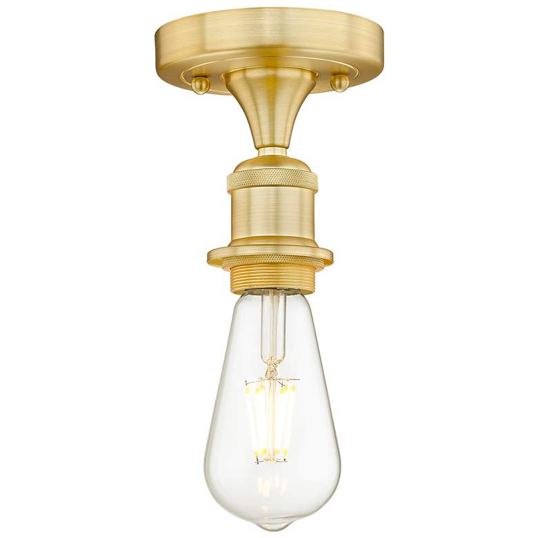 Image 1 Bare Bulb 2" Wide Satin Gold Semi.Flush Mount