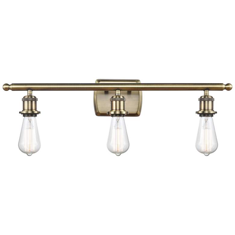Image 1 Bare Bulb 26" Wide 3 Light Antique Brass Bath Vanity Light