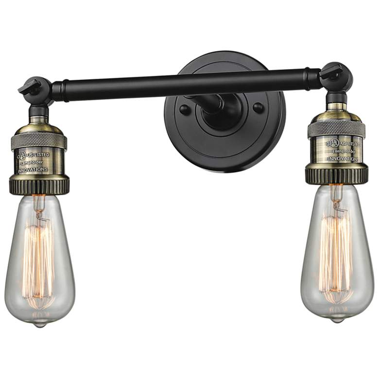 Image 1 Bare Bulb 5 inchH Black and Brass 2-Light Adjustable Wall Sconce