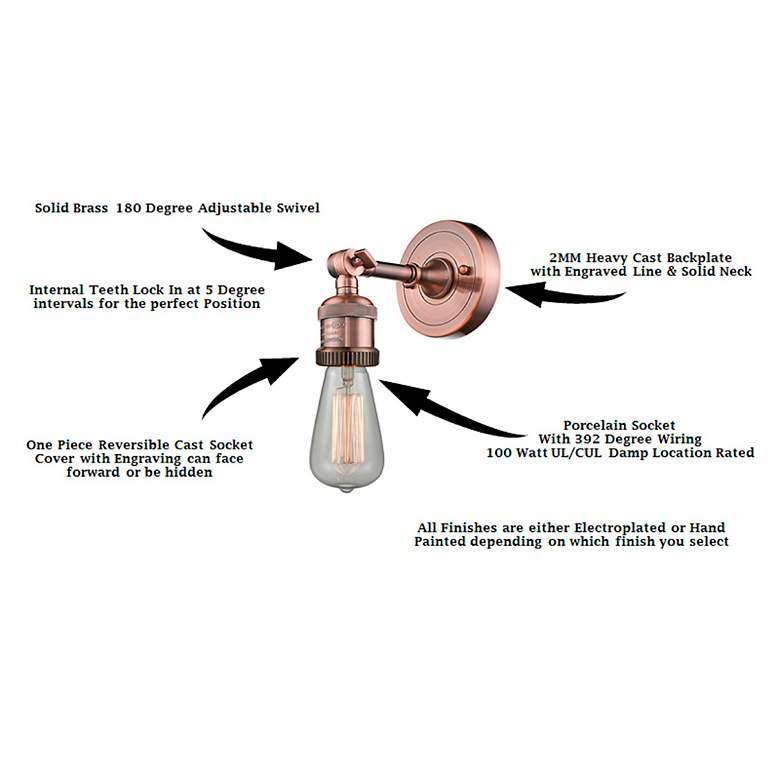 Image 4 Bare Bulb 6 1/2" High Antique Copper Wall Sconce more views