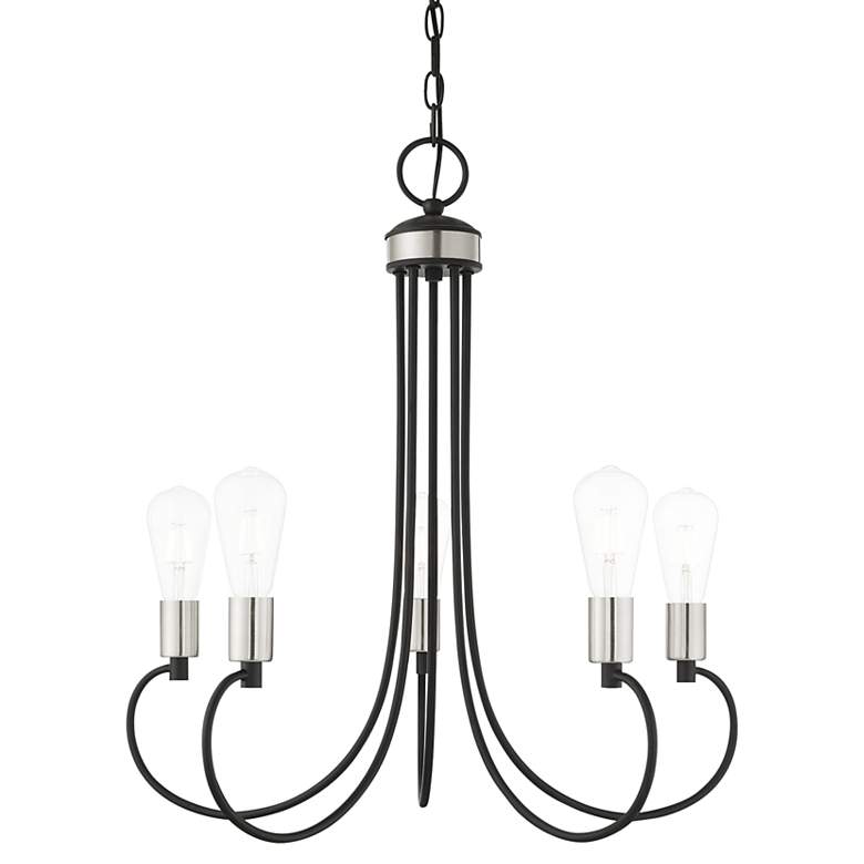 Image 3 Bari 25 1/2"W Black with Brushed Nickel 5-Light Chandelier