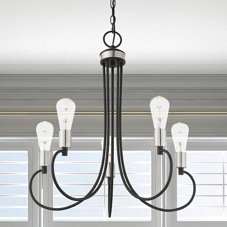 Image 2 Bari 25 1/2"W Black with Brushed Nickel 5-Light Chandelier