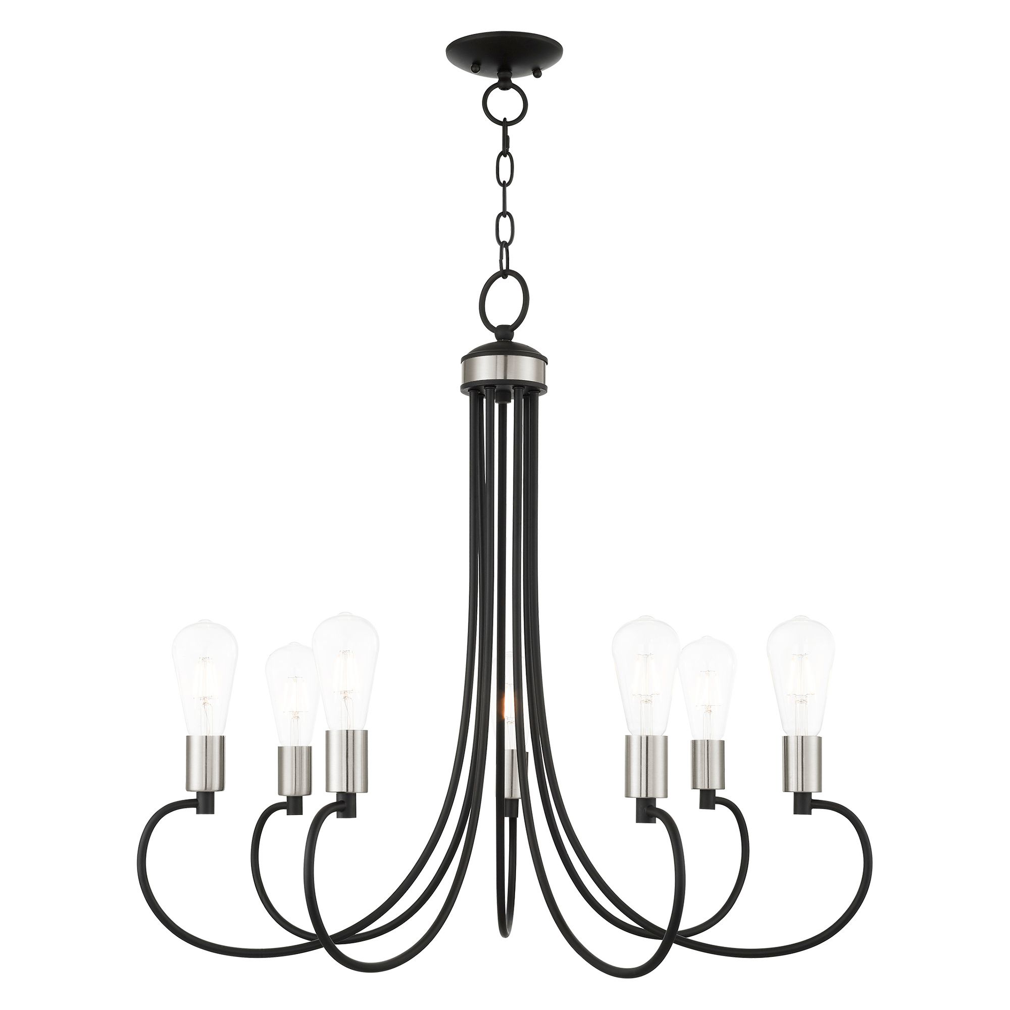 Bari 30" Wide Black with Brushed Nickel 7-Light Chandelier in scene