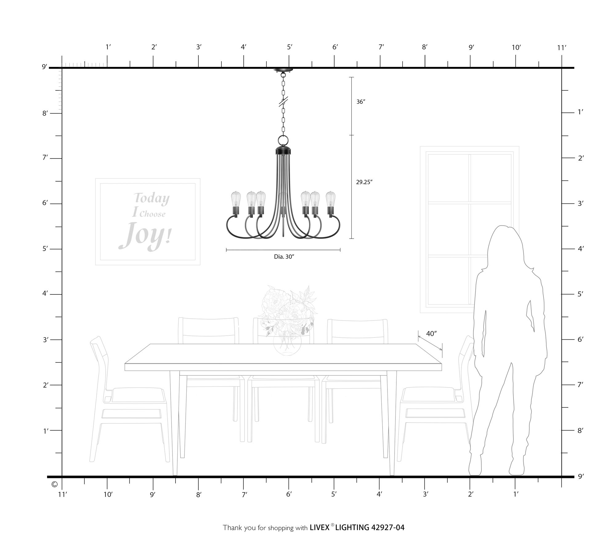 Bari 30" Wide Black with Brushed Nickel 7-Light Chandelier in scene