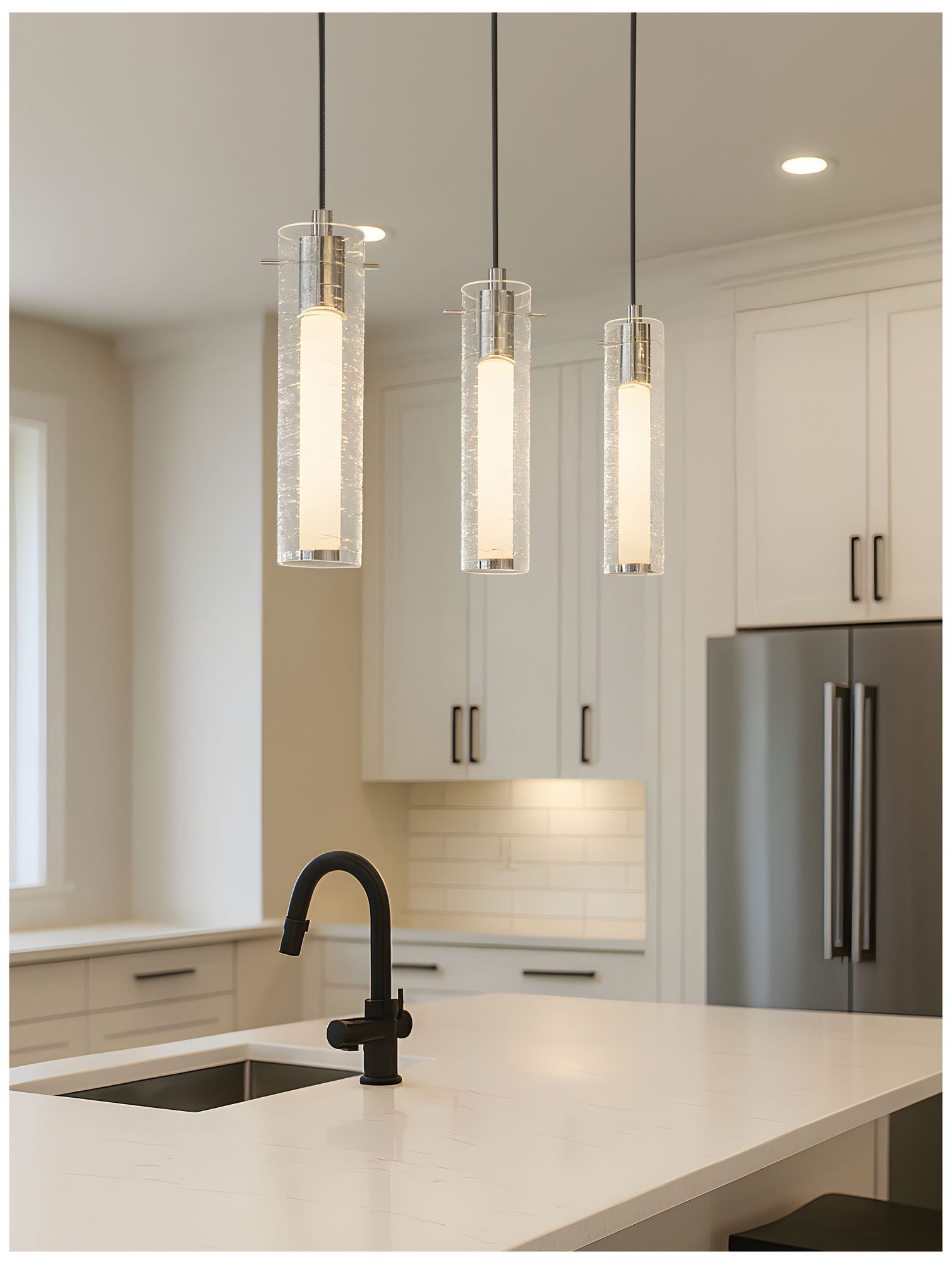 Image 2 Bari 36" Wide 3-Light Satin Nickel LED Linear Pendant more views