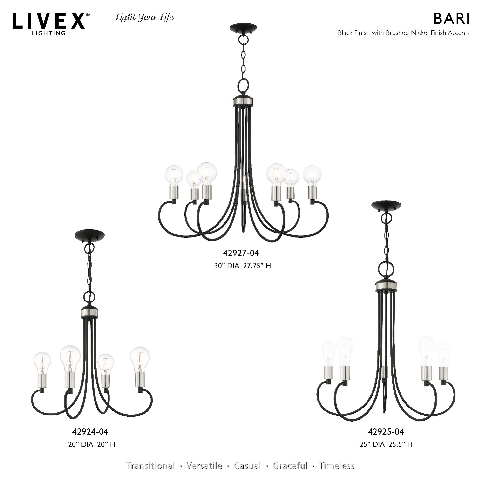 Image 3 Bari 4 Light Black Chandelier more views