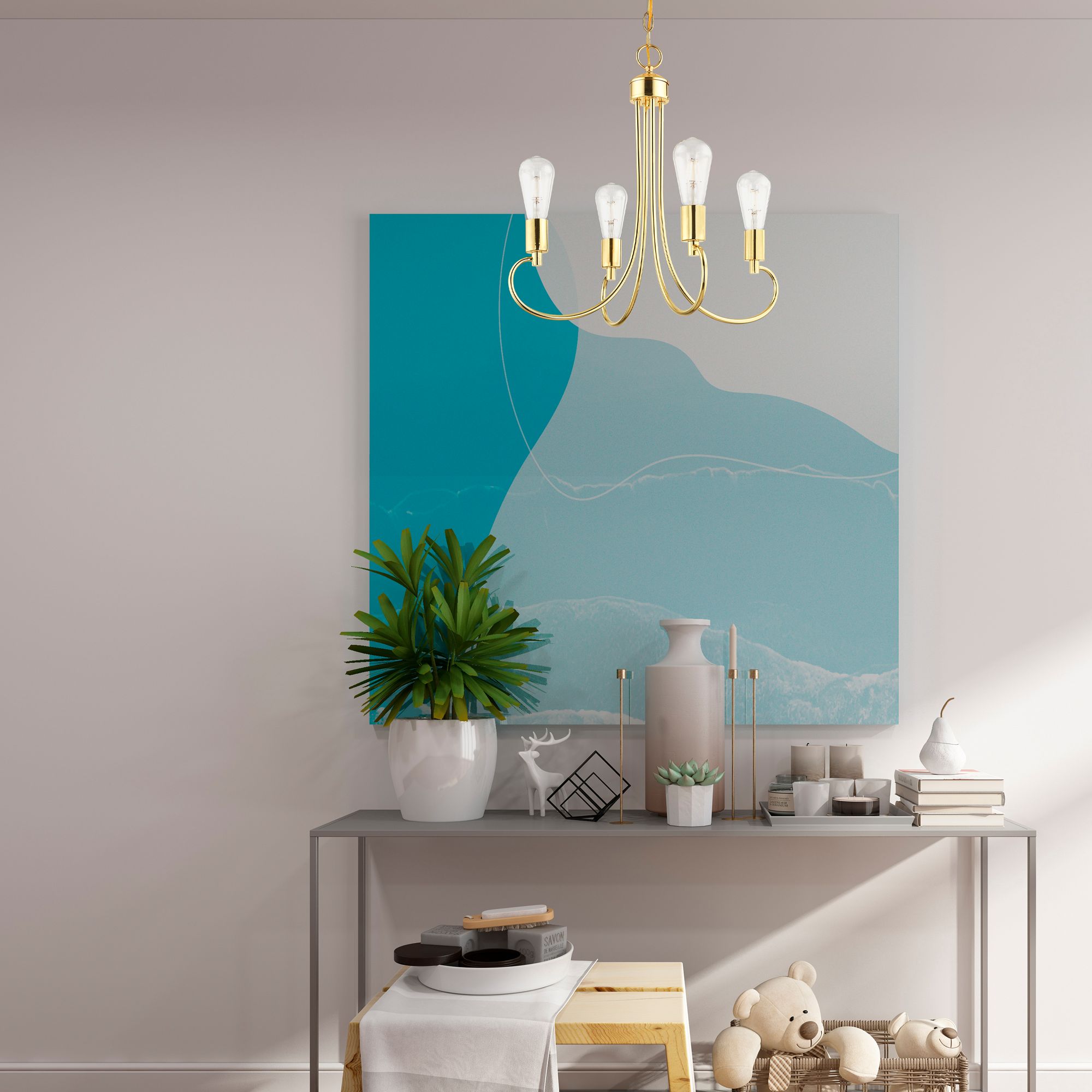 Bari 4 Light Polished Brass Chandelier