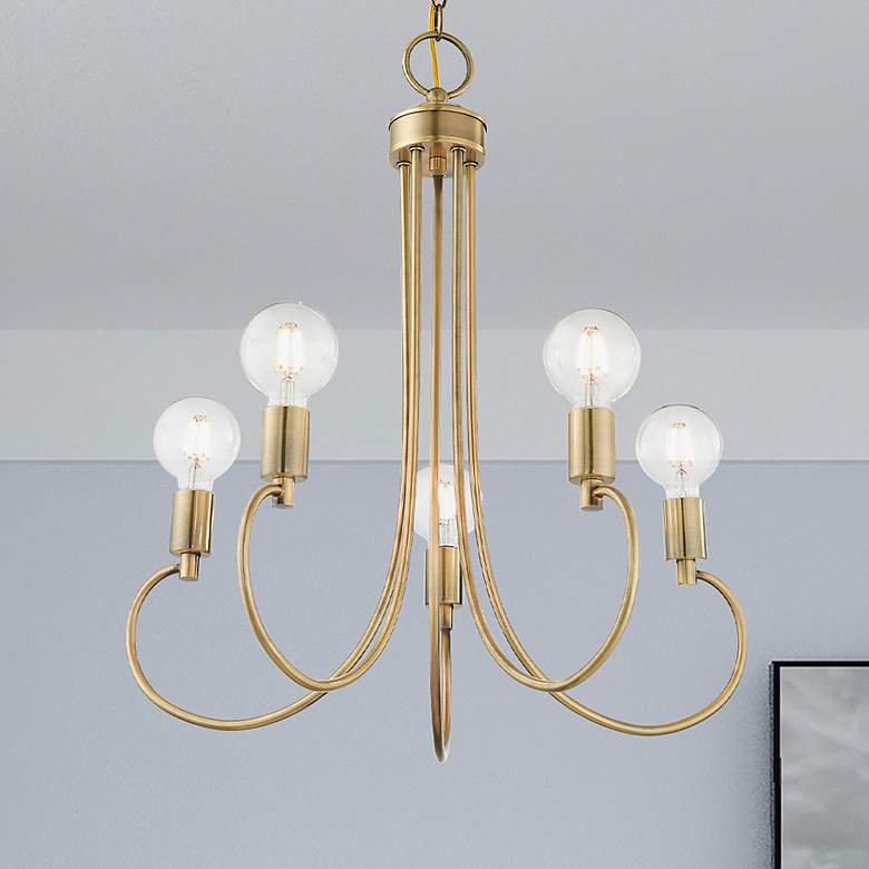 Image 1 Bari 5 Light Antique Brass Chandelier