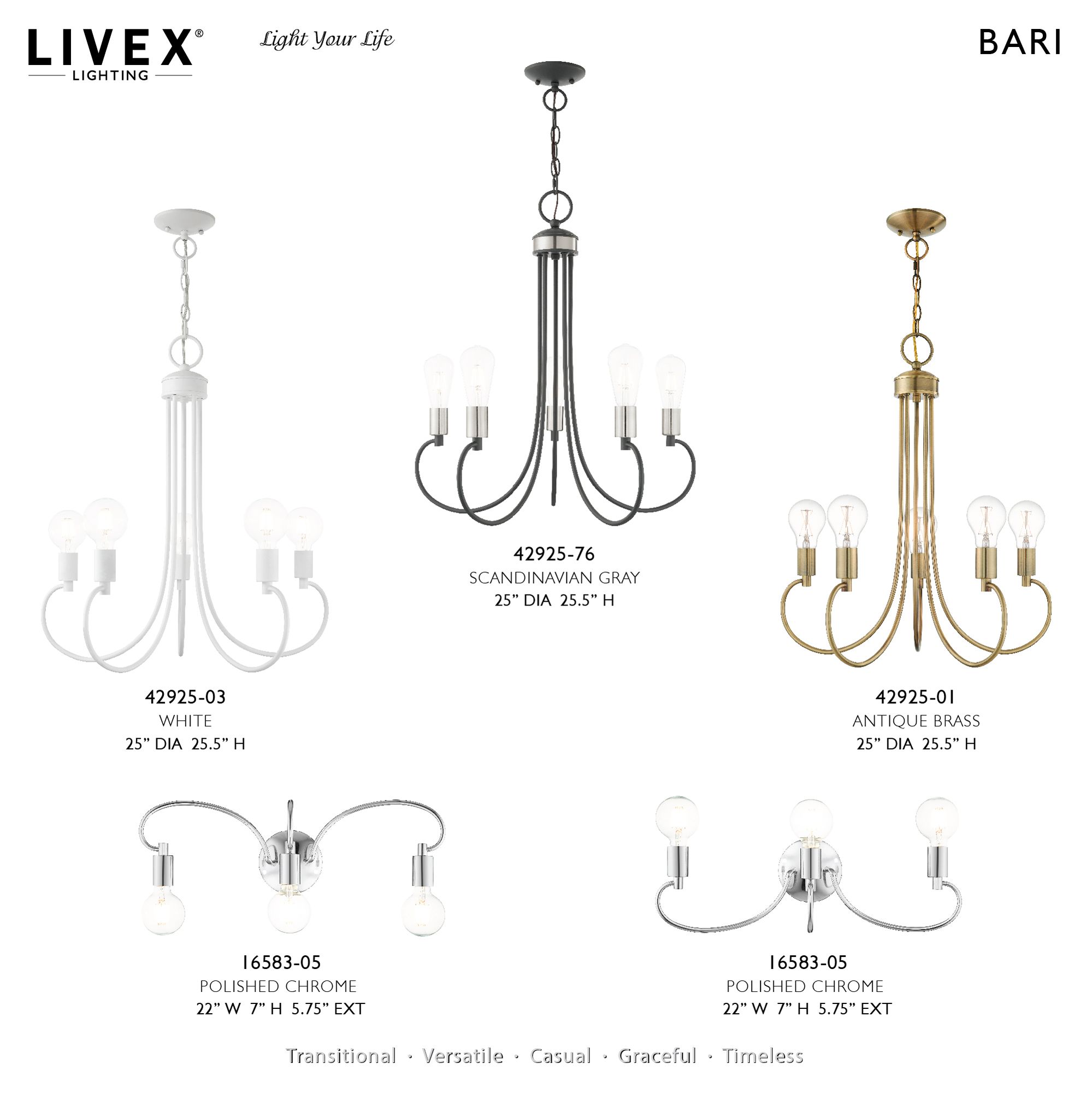 Image 3 Bari 5 Light Scandinavian Gray Chandelier more views