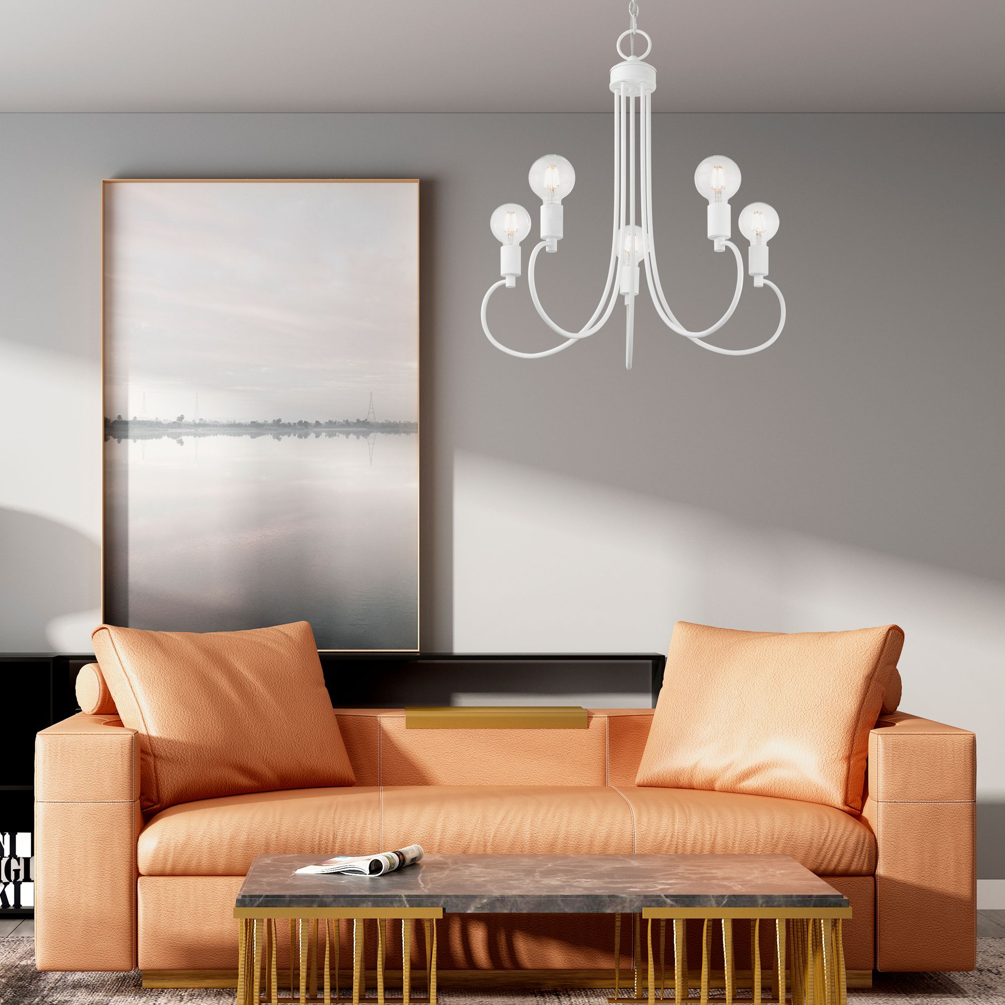 Bari 5 Light White Chandelier