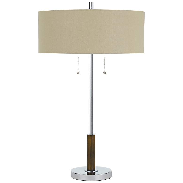 Image 1 Bari Chrome Metal Table Lamp with Burlap Shade