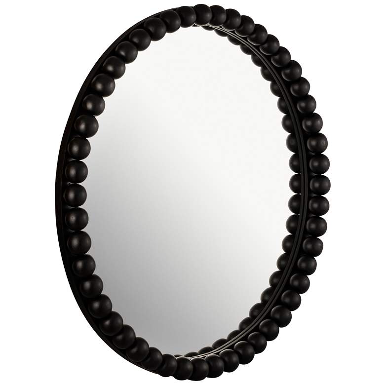 Image 3 Baria Painted Black Wooden Beaded 30" Round Wall Mirror