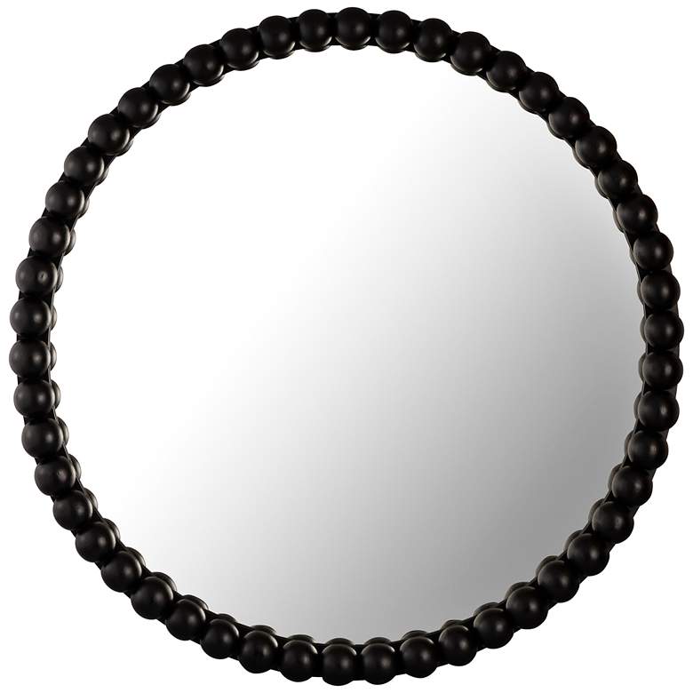 Image 6 Baria Painted Black Wooden Beaded 30" Round Wall Mirror more views