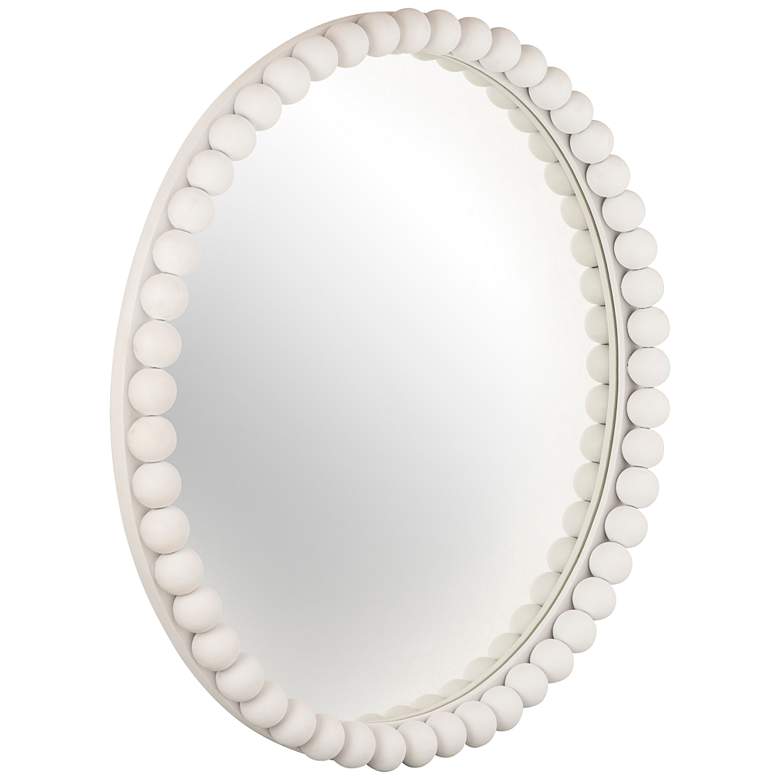 Image 3 Baria Painted White Wooden Beaded 30" Round Wall Mirror