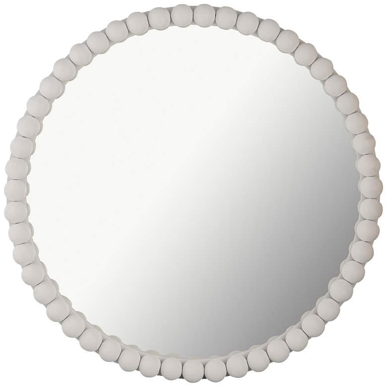 Image 6 Baria Painted White Wooden Beaded 30" Round Wall Mirror more views
