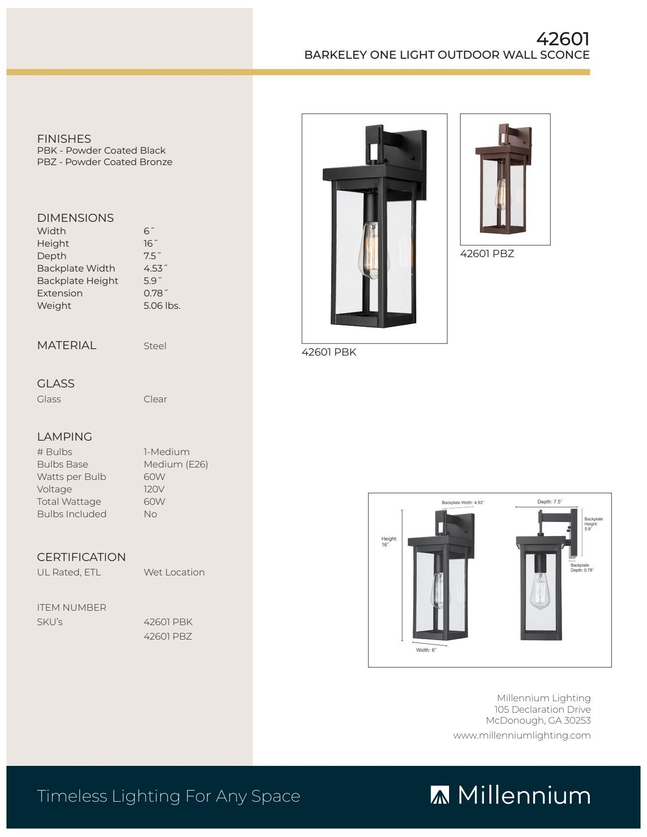 Barkeley 16" High Black Outdoor Wall Light