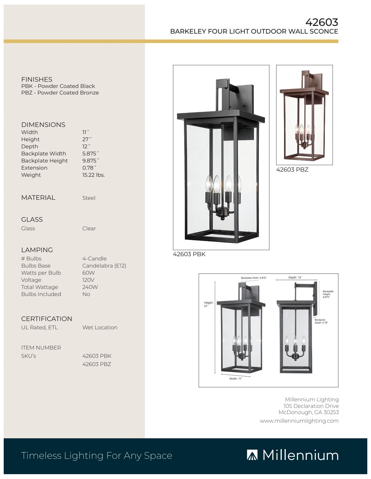 Image 7 Barkeley 27"H Powder-Coated Black 4-Light Outdoor Wall Light more views